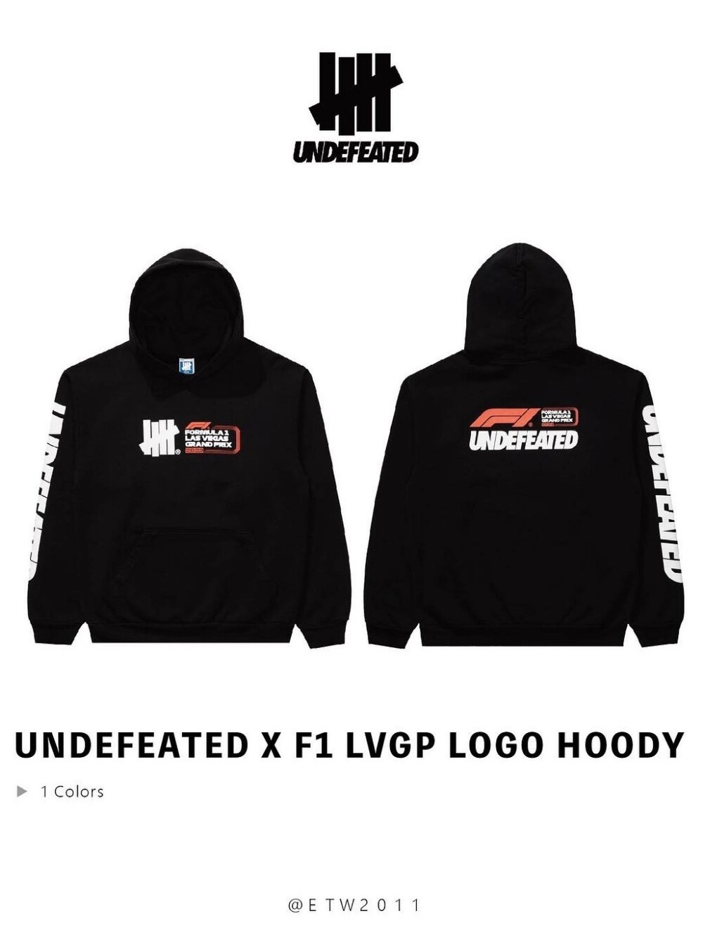 Undefeated X Formula 1 Black Hoodie Large
